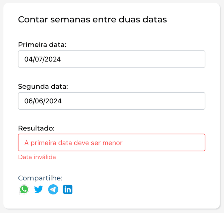 Segundo exemplo de cálculo usando nossa calculadora de semanas entre duas datas